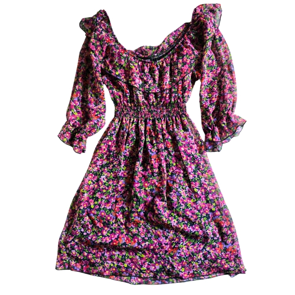 A. BYER Floral Smocked Off The Shoulder Floral Dress Small